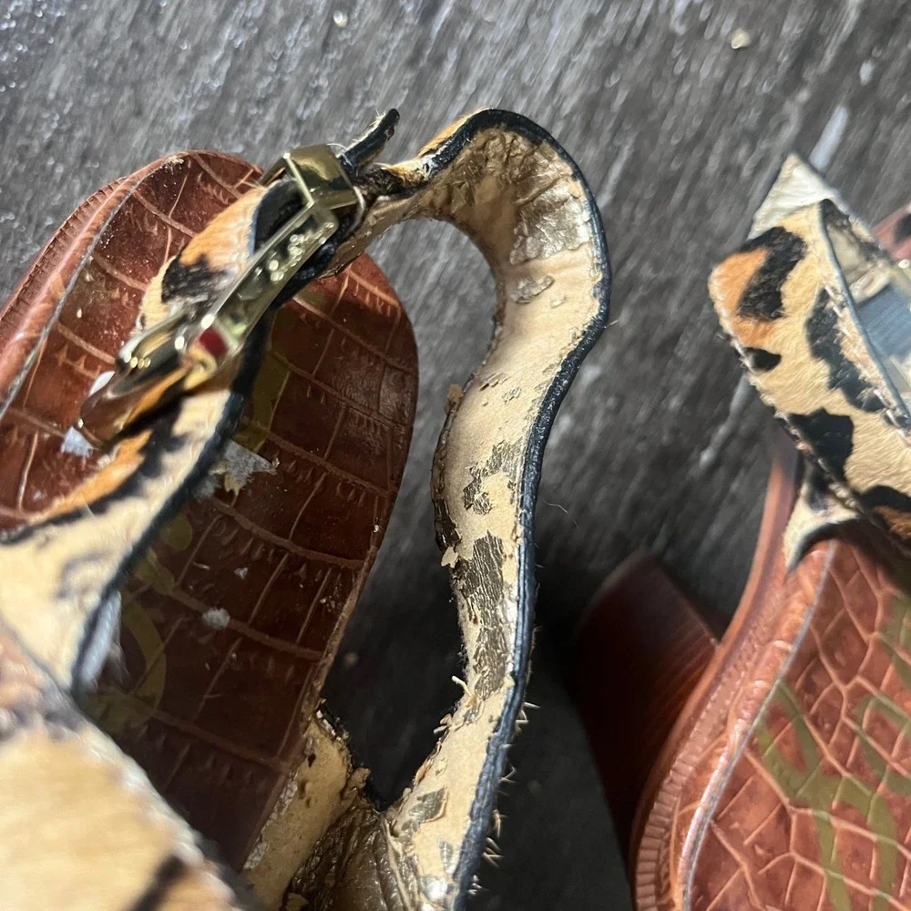 Sam Edelman Leopard Print Calf Hair Block Heel Sandals‎ Size 5.5 M